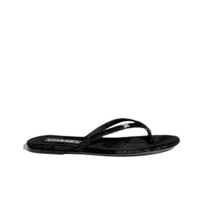 Chanel Thongs Purl Fabric With Silver Cc Logo In Black