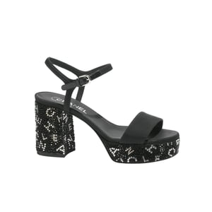 Chanel Sandal Pump Stone Beads Black Silver G45365 B15306 Nu665