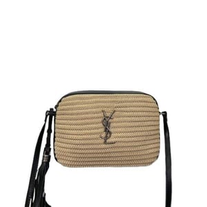 Saint Laurent Lou Camera Bag In Raffia And Smooth Leather Naturel 24Cm