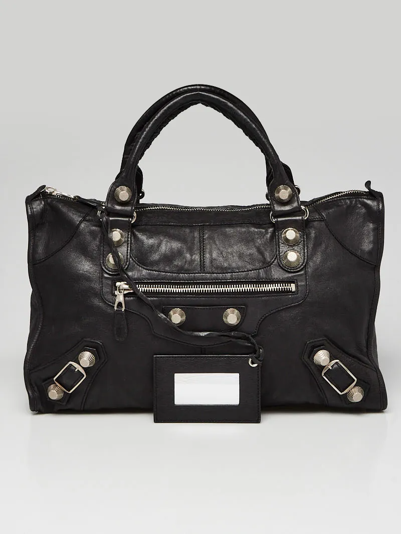 Balenciaga Black Lambskin Leather Giant Silver Work Bag 30cm/11.8in