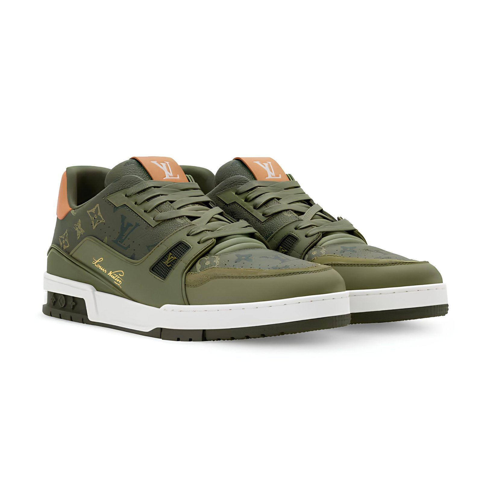 Louis Vuitton Trainer Sneakers Khaki Green Textured Calfskin 1AKDIU