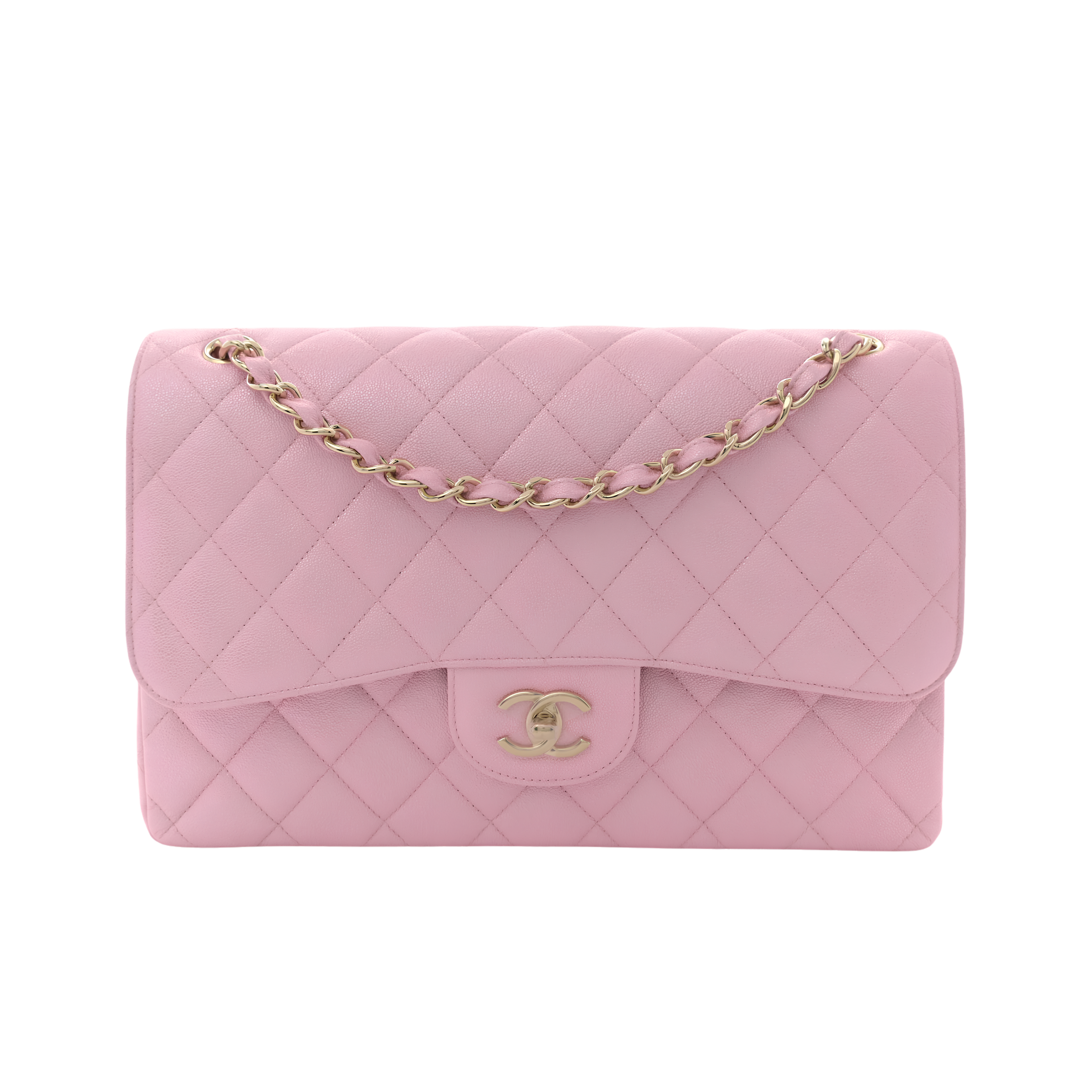 Chanel Classic Medium Double Flap Bag Grained Calfskin Light Pink Gold Hardware 25.5cm/10in
