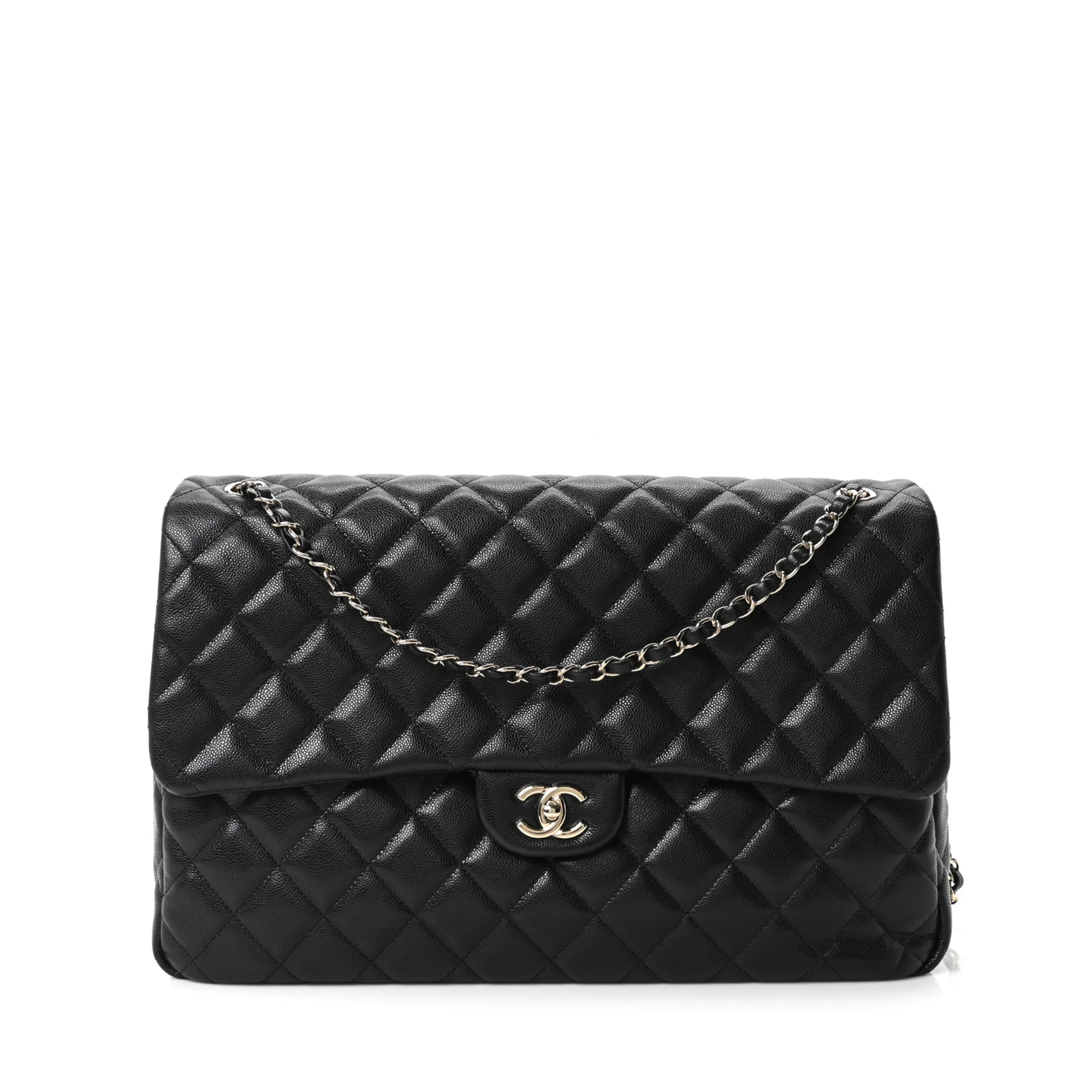 Chanel Caviar Travel Flap Bag Black 38cm Silver Hardware