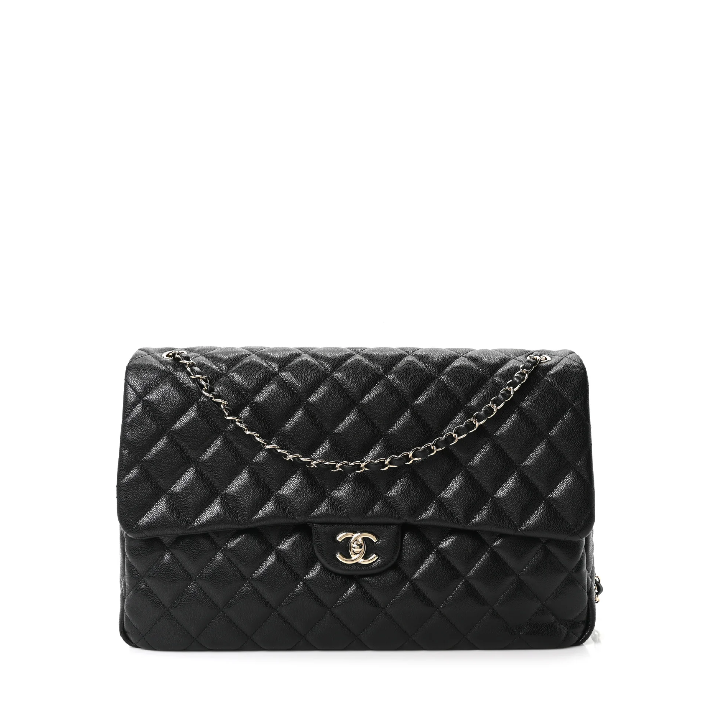 Chanel Caviar Travel Flap Bag Black 33cm Silver Hardware