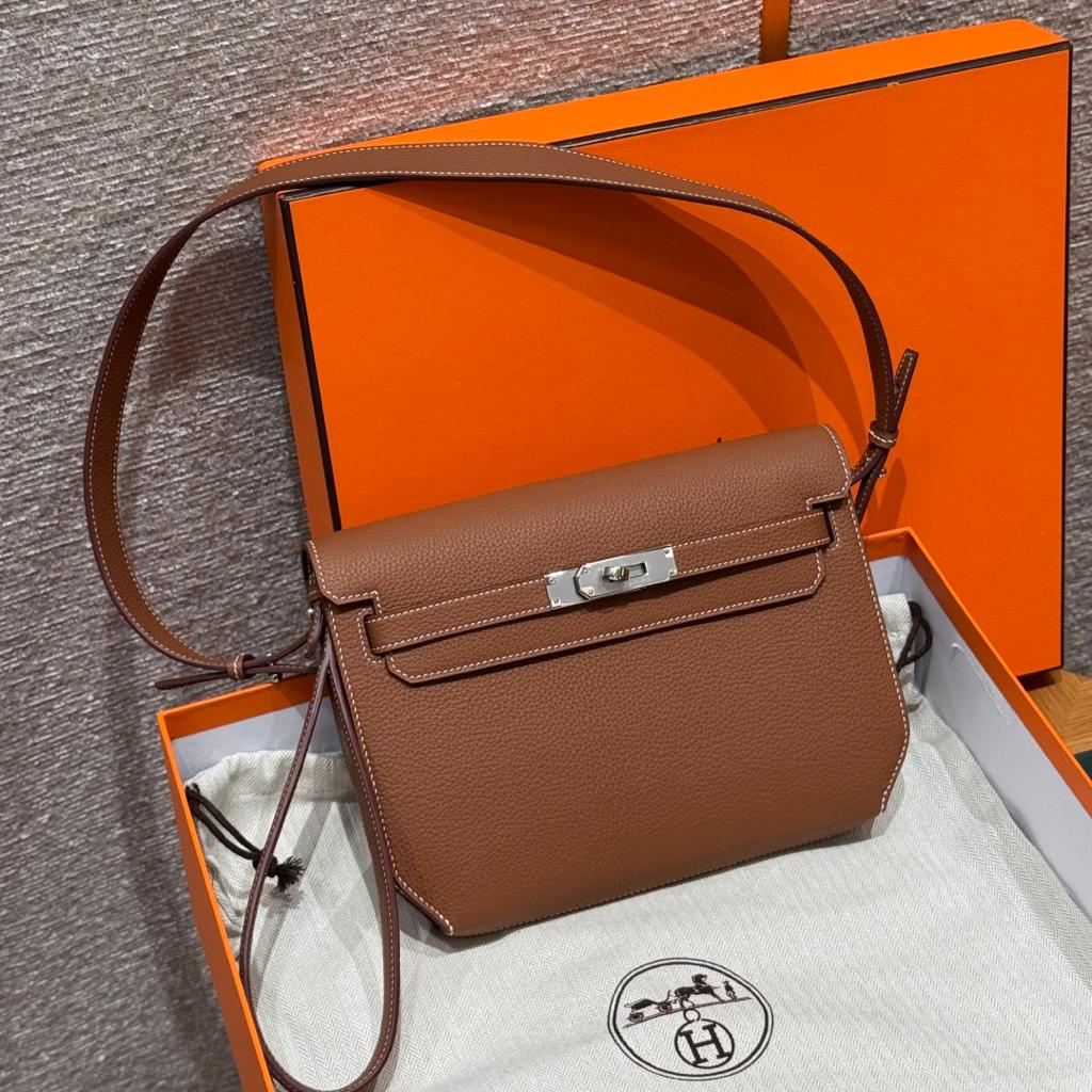 Hermes Kelly Messenger Togo Leather 25Cm Bag Brown
